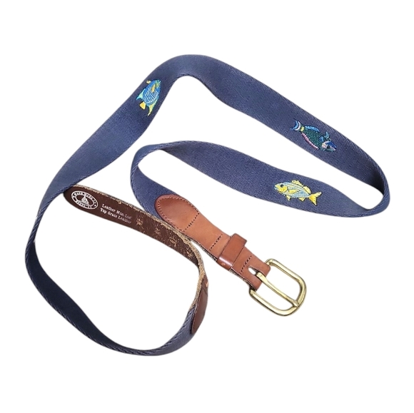 Vintage Fish Belt Men's Brown Blue Belt Retro Belt Genuine Leather 42 - Picture 4 of 4